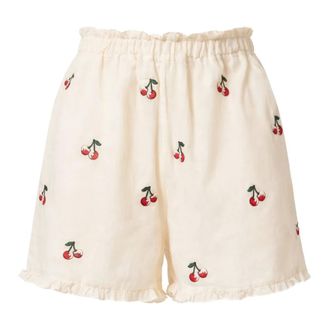 Twinset Short Shorts, female, Beige, Size: XS Ramie Shorts with Cherry Embroidery