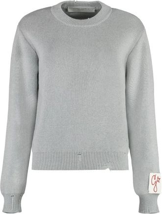 Golden Goose Geribbelde Gebreide Trui met Sterversieringen - Dames - Ronde hals truien - Grijs - L - Truien & Vesten