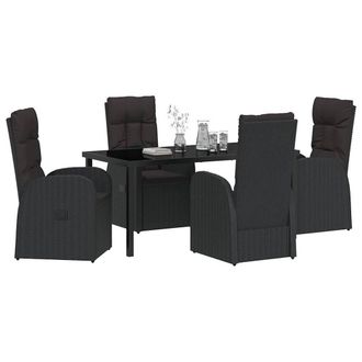 Berkfield Home Modern 5 Piece Garden Dining Set with Cushions - Black Poly Rattan