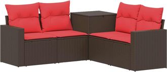 vidaXL Juego De Sof&aacute; 5 Uds. Marr&oacute;n Y Rojo Rat&aacute;n Sint&eacute;tico Y Acero Vidaxl
