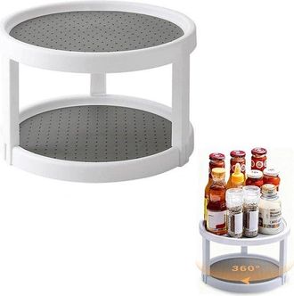 OEM 1 Unidad, Estante Giratorio Para Especias, Estante Giratorio De Dos Niveles, Antideslizante, Blanco, 25&times;25&times;15 Cm, Encimera, Aparador, Expositor