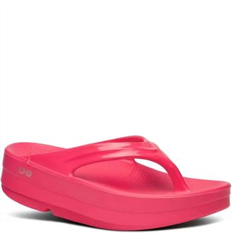 Oofos Womens Oomega Oolala Thong Sandal In Neon Berry