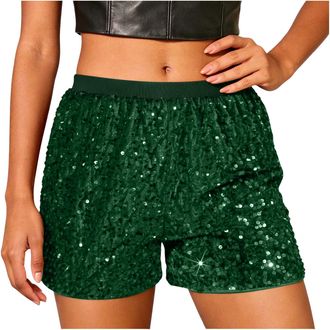 Generic Sequin Shorts for Women UK Sexy Sparkly Straight Leg Summer Shorts Solid Color Night Out Glitter Hot Party Pants High Waist Elastic Band Short Pants Y