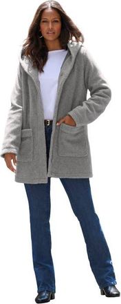 Roaman's Plus Size Hooded Teddy Fleece Coat in Medium Heather Grey at Nordstrom, Size Large