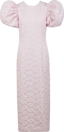 Rotate Pink Jacquard Midi Dress With Puff Sleeves