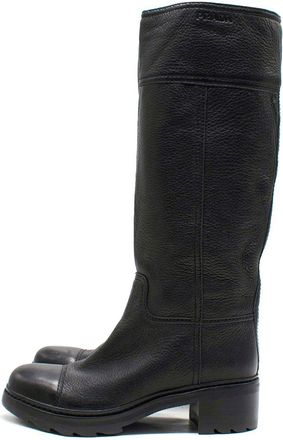 Prada Tall Black Leather Boots Size 38