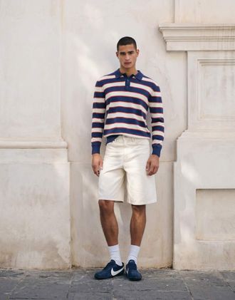 Topman polo lavorato a maglia a righe regular fit navy-blu navy