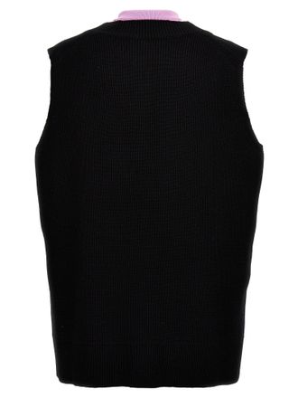 Jil Sander Wool Blend Knit with Contrast Neck Insert Vest - Black