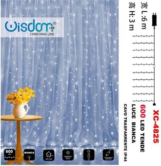 Trade Shop Trade Shop - Tenda Luminosa Natalizia 600led Luce Bianca Cavo Trasparente 8giochi Luce Xc4825