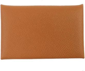 Herm&egrave;s Pre-owned Wallets, female, Brown, Size: ONE SIZE Pre-owned Calvi Epsom Leather Card Case