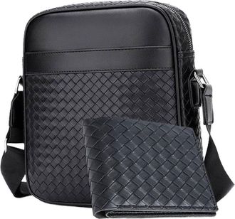 Generic Mens Shoulder Bag Stylish Woven Crossbody for Urban Commuting and Business Meetings (Black, 8.66 &times; 2.76 &times; 10.24 in)