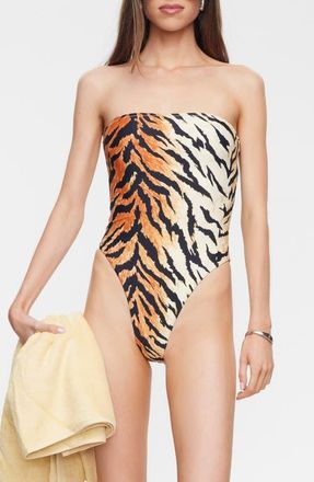 Lioness Gigi Strapless One-Piece Swimsuit in Tiger at Nordstrom, Size X-Small