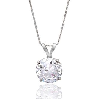 MAX + STONE 14K Gold 7.5MM Solitaire Cubic Zirconia Pendant Necklace with 18 Inch Box Chain