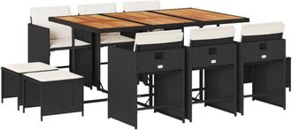vidaXL Set De Comedor Jard&iacute;n 11 Pzas Con Cojines Rat&aacute;n Sint&eacute;tico Negro Vidaxl