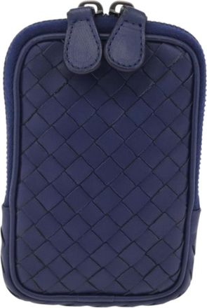 Bottega Veneta Zip Around Intrecciato Nappa Navy Leather Handbag (Pre-Owned)