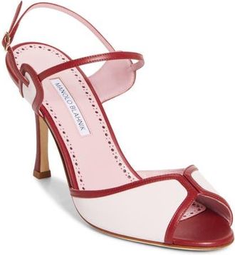 Manolo Blahnik Todda Colorblock Sandal in Lpnk 6804/dred 6039 at Nordstrom, Size 9.5Us