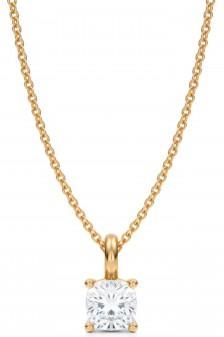 Allurez Cushion Lab Diamond 4-Prong Necklace 14K Yellow Gold (0.75ct)