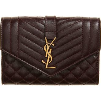 Saint Laurent Small Leather Envelope Wallet in Rouge Gamay at Nordstrom