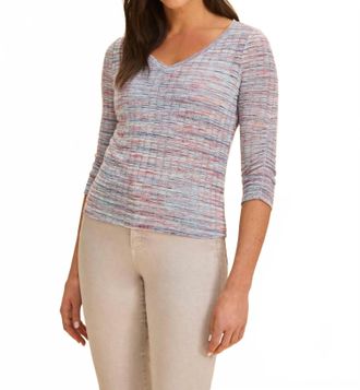 FDJ 3/4 Sleeve V-Neck Top In Indigo Spacedye