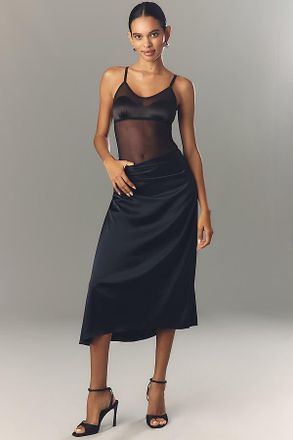 Theory Ruched Satin Midi Skirt
