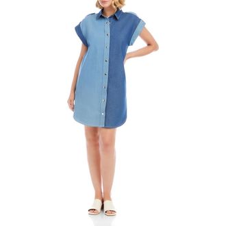 Karen Kane Colorblock Denim Shirtdress at Nordstrom, Size X-Large