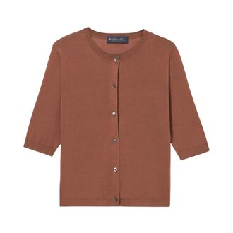 Brooks Brothers Zijdenmix Cardigan - Dames - Vesten - Bruin - XL - Katoen - Truien & Vesten