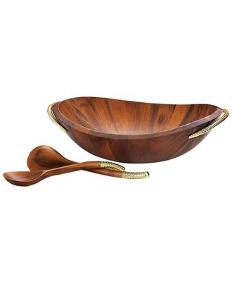 Namb&eacute; Nambe Braid Acacia Wood Salad Bowl With Servers