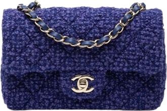 Chanel Pre-owned Tweed Crossbody Tas - Dames - Vintage Schoudertas - Blauw - ONE Size - Tweed - Vintage