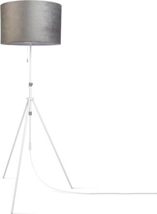 Paco Home Paco Home - Lámpara De Suspensión Lámpara De Pie Trípode Salón Pantalla Terciopelo Monocolor E27 Gris Blanco (Ø45,5 cm), Lámpara de pie Tipo 2