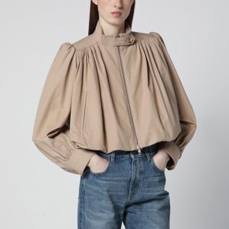 Chlo&eacute; Beige gathered boucl&eacute; jacket in cotton canvas