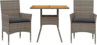 vidaXL Set De Comedor Jard&iacute;n 3 Pzas Con Cojines Rat&aacute;n Pe Acacia Gris Vidaxl