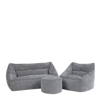 Icon Brand 3 pufs de chenilla: sof&aacute;, sill&oacute;n y reposapi&eacute;s redondo, gris