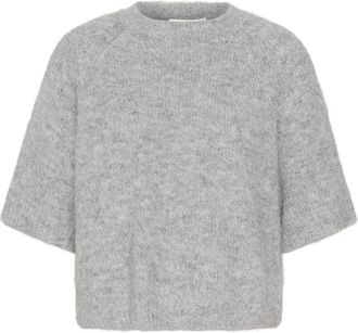 Kaffe Grijs Melange Gebreide Trui - Dames - Ronde hals truien - Grijs - 2XL - Wol - Truien & Vesten