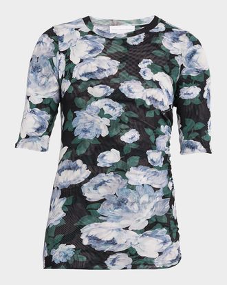 Stella McCartney Bunch Of Roses Mesh Short-Sleeve T-Shirt