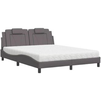 vidaXL Cama Con Colch&oacute;n Cuero Sint&eacute;tico Gris 160x200 Cm Vidaxl