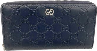 Gucci Navy Leather Long Wallet (Bi-Fold) (Pre-Owned)
