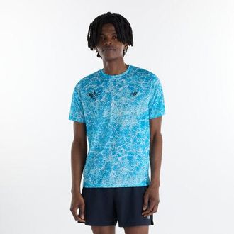 New Balance Uomo Valencia Marathon Printed Athletics T-Shirt in Blu, Maglia di Poliestere, Taglia 2XL