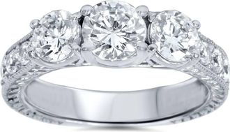 Pompeii3 2ct Vintage Three Stone Round Diamond Engagement Ring 14K White Gold Size Selectable