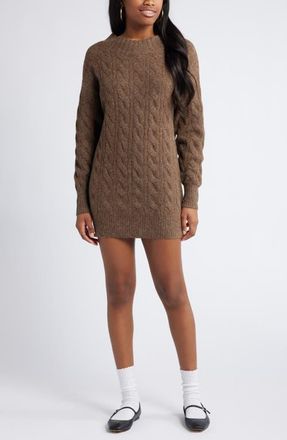 BP. Cable Long Sleeve Sweater Dress in Brown Terra at Nordstrom, Size Xx-Small