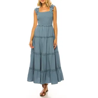 A Collective Story Ruffle Trim Swiss Dot Tiered Maxi Dress in Parisian Blue at Nordstrom, Size X-Large
