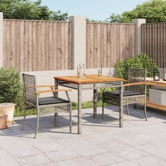 vidaXL Set Comedor De Jard&iacute;n 3 Piezas Con Cojines Rat&aacute;n Sint&eacute;tico Gris Vidaxl