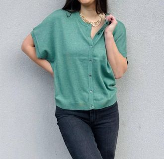 Jensen Short Sleeve Cardigan In Malachite Green