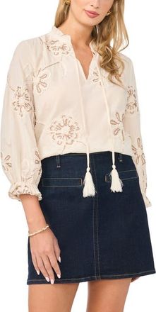 Vince Camuto Embroidered Tassel Tie Top in New Ivory at Nordstrom, Size Xx-Small