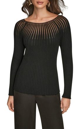 DKNY Mixed Media Knit Top in Black at Nordstrom, Size X-Large