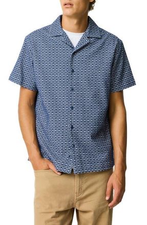 Rodd & Gunn Knightsbridge Geometric Embroidery Cotton Camp Shirt in Indigo at Nordstrom, Size Xxx-Large