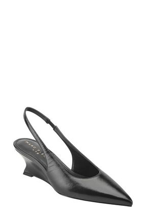 Marc Fisher Taten Slingback Pointed Toe Wedge Pump in Black Smooth at Nordstrom, Size 9.5