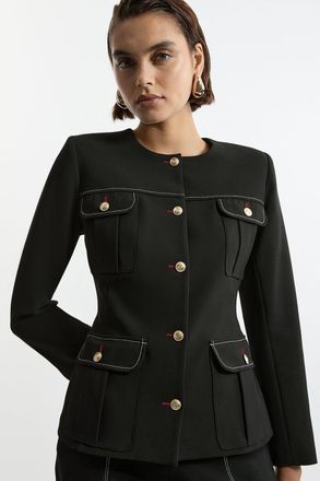 Karen Millen Womens Compact Stretch Formal Tailored Jacket - Black - Size 14 UK