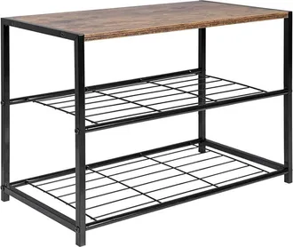 Woltu Scarpiera Da Ingresso Panca Scarpiera A 2 Ripiani Per 6 Scarpe Con Seduta Nero + Legno Vintage - Woltu