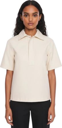 Bottega Veneta White Solid Shirt Collar Top