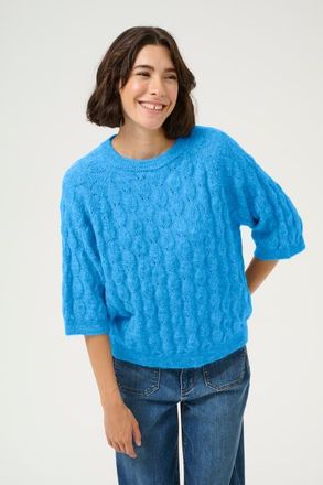 Kaffe Malene Half Sleeve Round Neck Pullover in Malibu Blue Melange at Nordstrom, Size X-Small